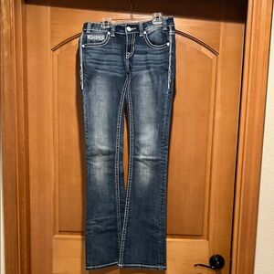 Rock & Roll Cowgirl Dark Blue Bootcut Jeans with Contrast Stitching